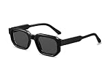 Hanj Rectangle Retro Sunglasses for Women Men Vintage Square Sun Glasses Fashion Classic 90s Shades (Black)