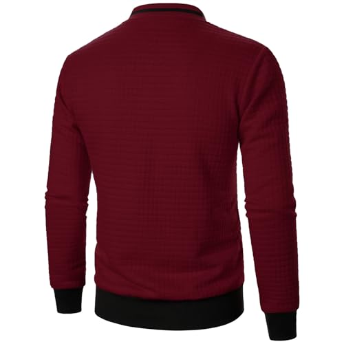 Mens Varsity Bomber Jacket Waffle Knit Zip Up Jacket Outwear Fall Lightweight Stand Collar Sweatshirt with Pockets4