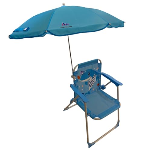 Cadeira de Praia e Jardim com Guarda Sol Infantil, Dobrável, Leve e com Trava de Segurança