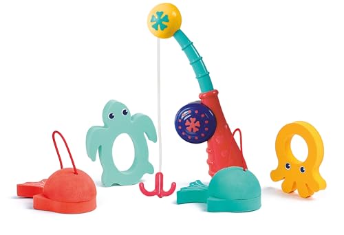 LUDI - Pêche À La Ligne - Jouet De Bain - Dès 18 Mois - Développe L'Imagination Et Éveille Les Sens - 1 Canne À Pêche en Bois, 2 Poissons, 1 Tortue, 1...