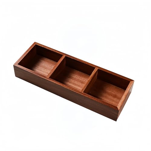 小皿 食器セット 仕切り付きトレー | 木製 深型トレイ | 天然木製・サペリ材使用 | 調味料皿・薬味皿・盛台 | 結婚祝いに最適 | 6仕切りデザイン (3つ仕切り,皿なし)