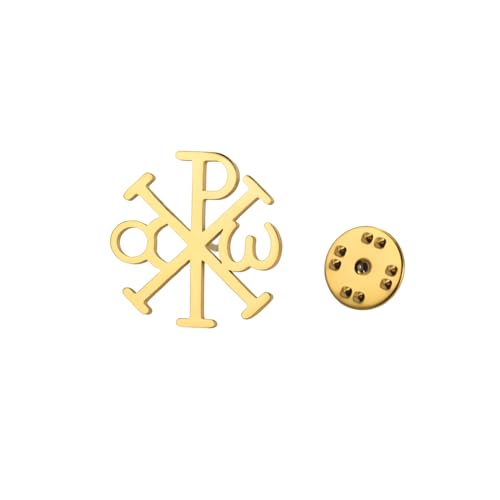 Amaxer Chi Rho Alpha Omega Symbol Religioso Spille Spilla Distintivo Zaino Cappello Borsa Accessori Decorazione, L50, Acciaio inossidabile, No.