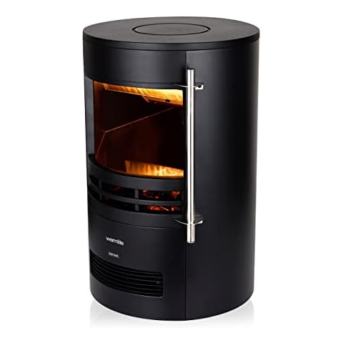 Warmlite WL46022 Elmswell Round Contemporary Stove with Two Heat Settings, Realistic LED Flame Effect, 2000W, Black Cover