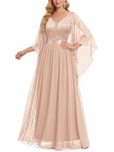 Image of Miusol Women's Deep-V Neck Lace Contrast Sequin Formal Evening Maxi Dress