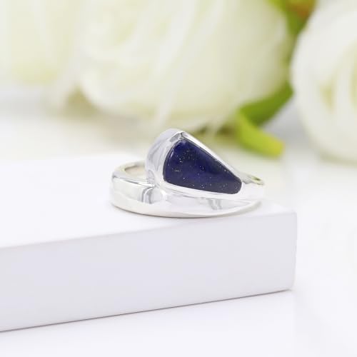 Bague lapis-lazuli argent 925 femme bague de fiançailles gemme bleue taille 7