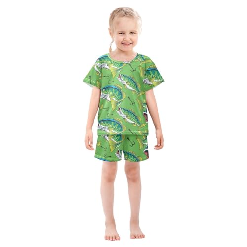 Pajama Sets Short Sleeve Large Mouth Green Bass Tuna Fish Soft Cotton Summer Sleepwear 2 Piece PJS Size 5-14T4
