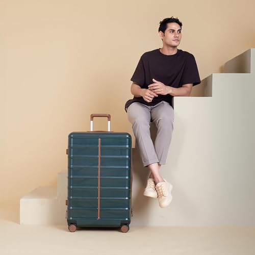 Image of Assembly Odyssey 28 Inch (75cm) Large Check-in Trolley Bag Hard Shell Polycarbonate Suitcase Lightweight with TSA Lock 8 Spinner Wheels Green