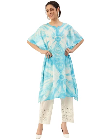 Image of Maaesa Women Handcrafted Tie & Dye Rayon Crepe Kaftan Kurta | Casual Wear | Flowy Kaftan Style | Lightweight & Breathable Fabric