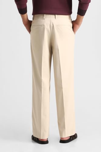Image of SNITCH Men Trousers Formal Wear | Relaxed Fit Pleated Front Plain Design Straight Leg | Polyester Blend Medium-Stretch Fabric for Office & Professional Look