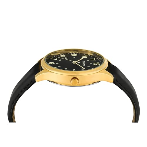 Image of TIMEX Analog Watch for Man with Black Round Dial & Black Leather Strap Band Water Resistant Men's Wrist Watches - TWTG73SMU10
