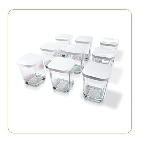 LITTLE BALANCE 8558 - Juego de 9 tarros de yogur, 9 vasos de cristal de 145 ml con tapa de clip,...