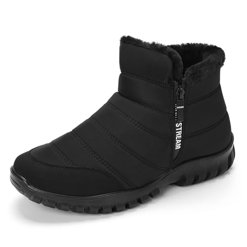 Thermal Waterproof Snow Boots for Men Fur Lined Anti-Slip Winter Zipper Ankle Boots Warm & Comfortable for Hiking Daily Wear