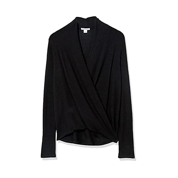 Amazon Essentials Women's Lightweight Long Sleeve Wrap High/Low Knit Top, Black, X-Large