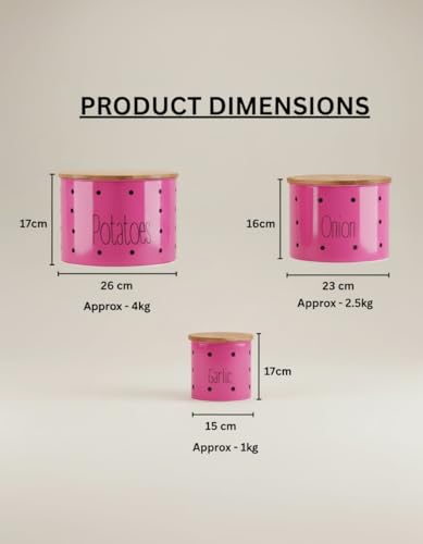 Image of Set of 3 Potato Onion & Garlic Storage Container For Kitchen | Storage Container For Kitchen Storage with Lid. (Pink)