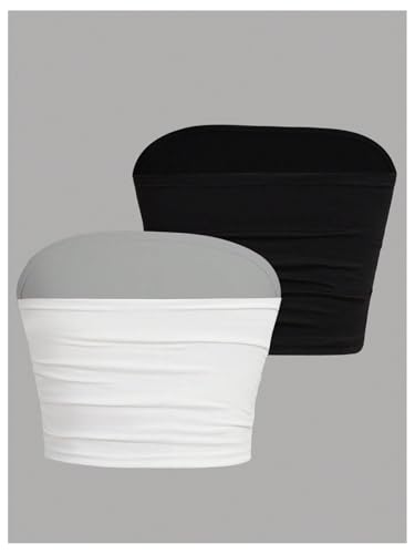 Floerns Girl's 2 Piece Basic Strapless Tube Top Kids Sleeveless Ruched Bandeau2