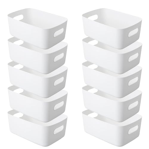 YUNSHANGHE 10 Stück Aufbewahrungsbox Kunststoff Aufbewahrungskorb mit Griffen, 24x17x10cm Aufbewahrung Kunststoffbox, für Küchenschrank Badezimmer Regal Desktop Organizer Boxen (Weiß)