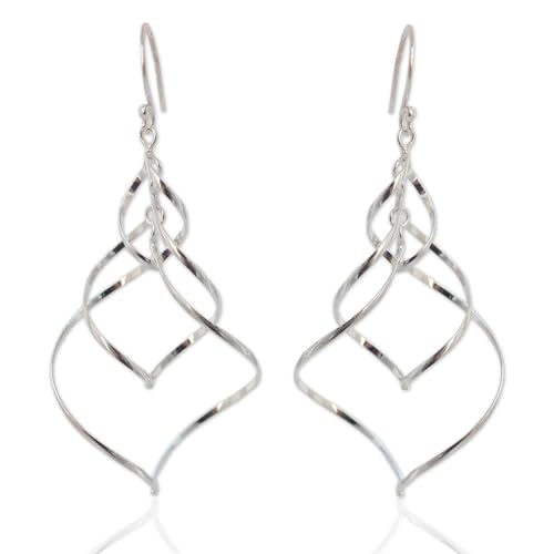 NOVICA Artisan Handmade Sterling Silver Dangle Earrings Modern Thailand Bohemian [2.6 in L x 1.2 in W] ang Mai mes