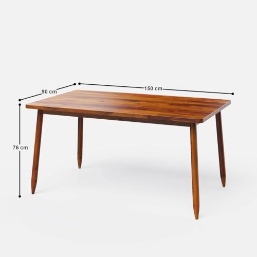 Image of Wooden Dining Table Set with 6 Chairs, Natural Oak, Sheesham Wood, Modern Style, Cane Back Chairs with Cushions, (Table (150 cm x 90 cm)