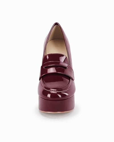 Image of Coutgo Womens Platform Heels Loafers Chunky High Heel Closed Toe Patent Leather Shoes Penny Loafer Business Dress Work Pumps