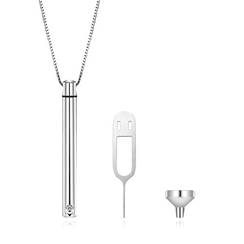 VogueWe 925 Sterling Silver Cubic Zircon Cylinder Vertical Bar Urn Necklace for Ashes, Memorial Ashes Vial Pendant Necklace, Cremation Ashes Keepsake Necklace