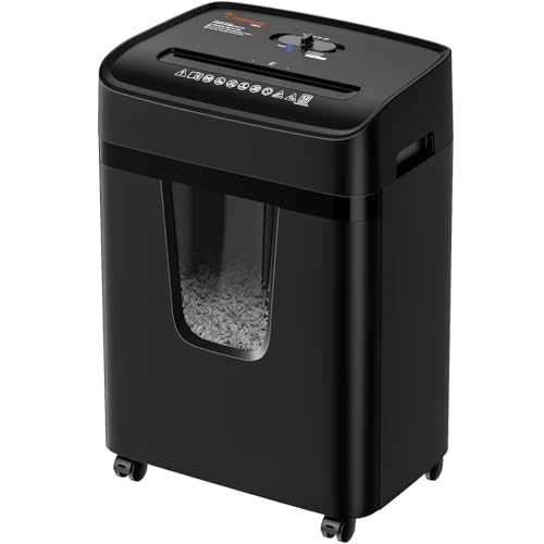 Bonsaii 12-Sheet Cross Cut Shredder for Home Office, P-4 Security Level Paper Shredder for CD, Credit Card, Mails, Staple, Clip with 5.5 Gal Pullout Bin 4 Casters (C282-A)