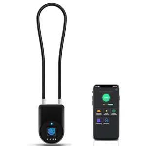 Cable Lock Cabinet Combination Padlock for Gun Case - 38cm Steel Cord Lock with Fingerprint Phone App Waterproof for Outdoor Travel Gate Fence Door Gym Locker Trailer Black