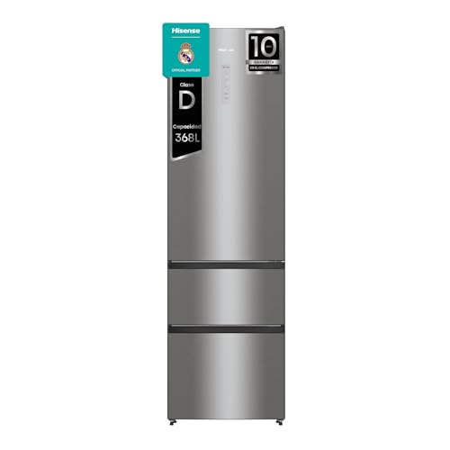 Hisense RM469N4ACD - Frigorífico Combi No Frost Inox Puerta Francesa, Cajón Direct Access Three Door, Motor Inverter, Total No Frost, Ancho 60cm, Altura 2m, 368L
