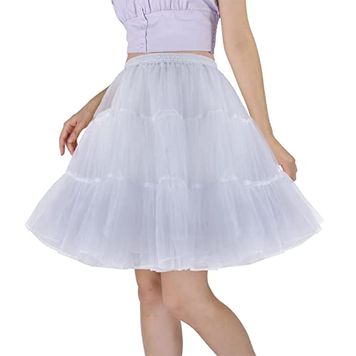 CHERRY LOVE Above Knee Tulle Ruffled Petticoat 50S Vintage Crinoline Underskirt Pleated Flared Skirt