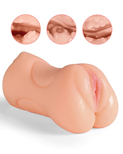 Image of 3 in 1 Male Masturbator Adult Sex Toys, Pocket Pussy with Real Mouth Tongue 3D Textured Vagina & Tight Anus & Drying Stick, Sex Doll Male Blowjob Stroker Toy for Man Masturbation (Flesh)