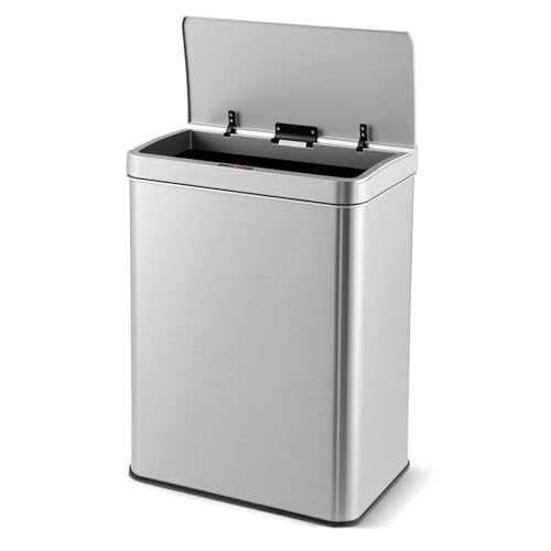 Giantex 53L Automatic Trash Can with Lid, Motion Sensor Garbage Can with Stay Open & Soft Close Function, Touchless Stainless Steel Waste Bin, Slim Rectangular Trash Bin for Bathroom Kitchen Office