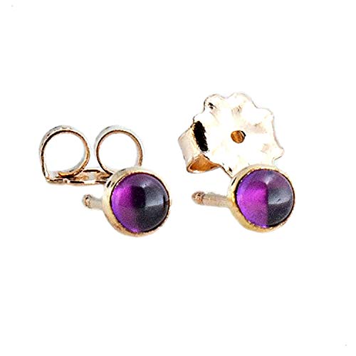 Amethyst 3mm Tiny Stone in 14K Gold Filled Bezel Set Stud Earrings (Amethyst | 3mm GF)