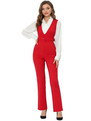Combinaison de travail sans manches Allegra K ajustée avec ceinture élégante pour femme