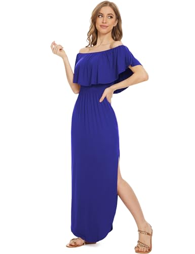 Image of LILBETTER Womens Off The Shoulder Ruffle Party Dresses Side Split Beach Maxi Dress