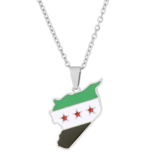 Unisex Syrien Landkarte Flagge Anhänger Halskette Gold Silber Farbe Kette Halsband Halskette Schmuck Weihnachtsfeier Ornament Flagge Anhänger Halskette Cover