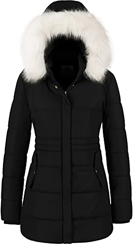 Chrisuno Women's Winter Warm Coats Puffer Jacket Long Drawstring Waterproof Snow Parka With Removable Faux Fur Trim Hood