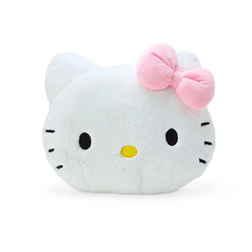Image of SANRIO Original Puroland Hello Kitty Face Shaped Cushion Pillow S Size 14.96 x 4.72 x 11.41 Inches Japan Import with Kanji Love Sticker Original Package
