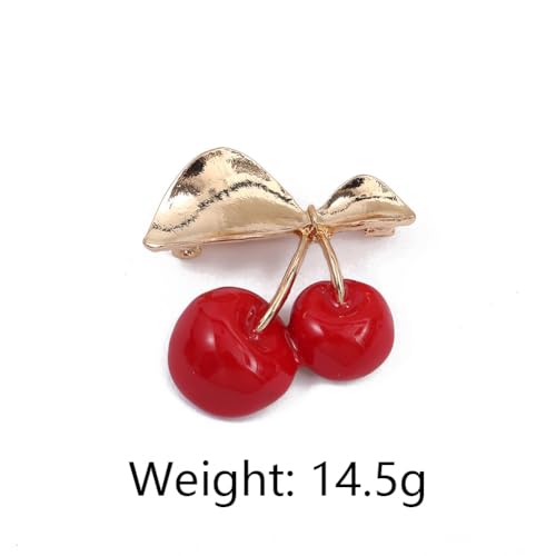Image of Cherry Brooch Pin 3D Cute Red Cherry Lapel Brooches Pin Dainty Crystal Cherry Fruit Pins Brooch for Women Men Girls Birthday Gift Jewelry Bag Hat