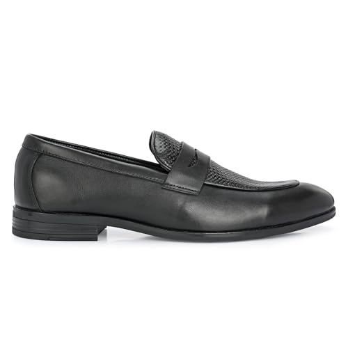 Image of Blue Leather by Centrino Genuine Leather Slip-On Men's Formal Shoe |Stylish with Soft Cushioned Insole |Trendy Non Lace-Up Design |Durable Leather with Anti-Skid Sole | Perfect for Formal Wear (3944)