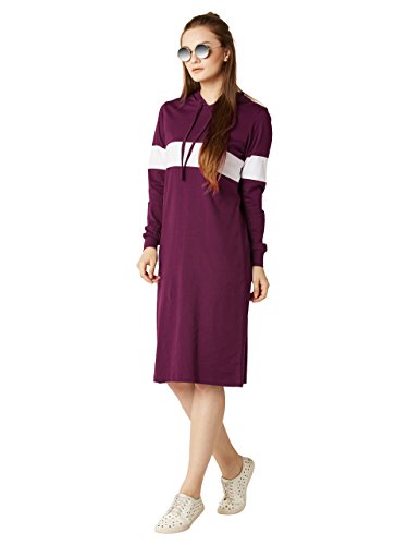 Image of Miss Chase Women's Magenta and White Hooded Shift Dress
