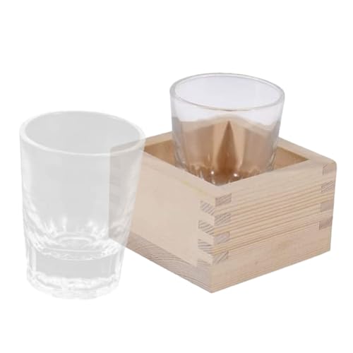 ノーブランド品 木製箱付き透明ガラス酒カップ 和風冷酒器 おちょこスル 和食店 家用 対応 プレゼントに