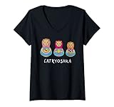 Mujer Catryoshka Matreshka Gatos Estilo Babushka Camiseta Cuello V