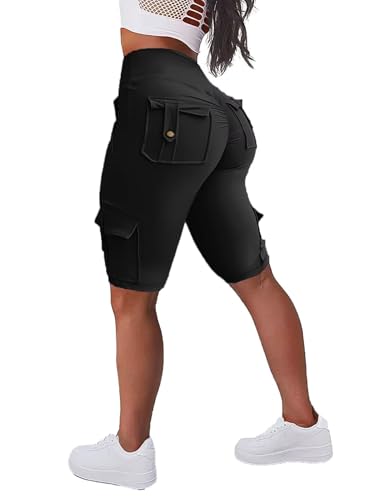 Flamingals Biker Capris Leggings for Women High Waist Cargo Athletic Capris Butt Lifting Workout Yoga Leggings