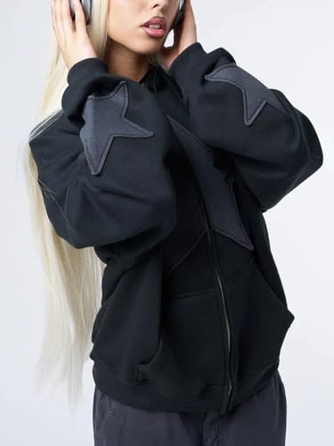 Y2K Zip Up Hoodie for Women Men Star Graphic Hoodie Grunge Pullover Hooded Sweatshirt Jacket2