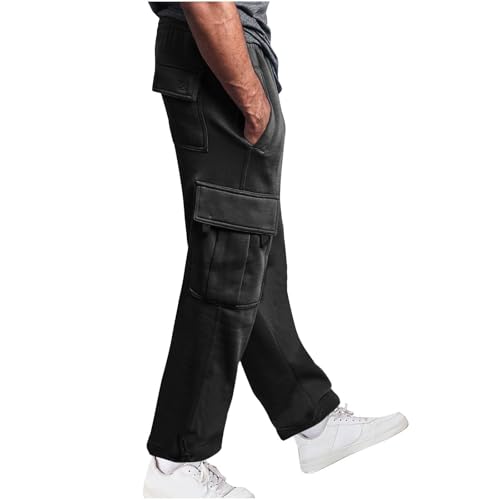 Mens Sweatpants Casual Drawstring Elastic Waist Athletic Workout Trousers Solid Color Loose Straight Leg Pants3