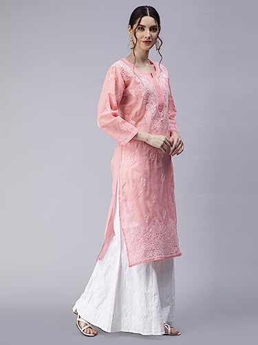 Image of Seva Chikan Hand Embroidered Lucknowi Chikankari Cotton Kurta Kurti for Women SCL4316
