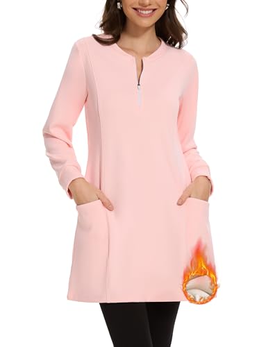 M MOTEEPI Sweatshirt Dress Fleece Lined Quarter Zip Long Sleeve Warm Thermal Fall Winter Dresses with Pockets