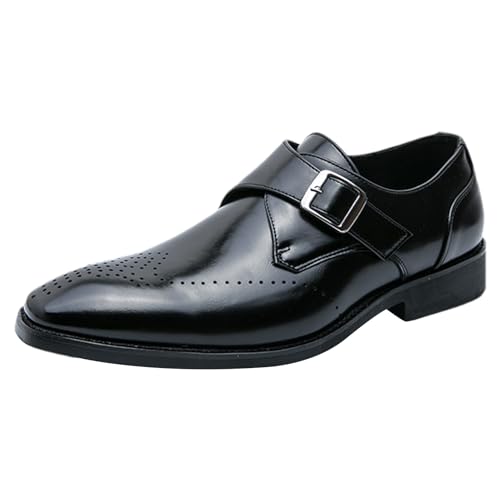 ANUFER Hombre Monje Soltero Zapatos Inteligente Estilo Británico Cuero de Microfibra Vestido Brogues Negro SN0705155 EU42