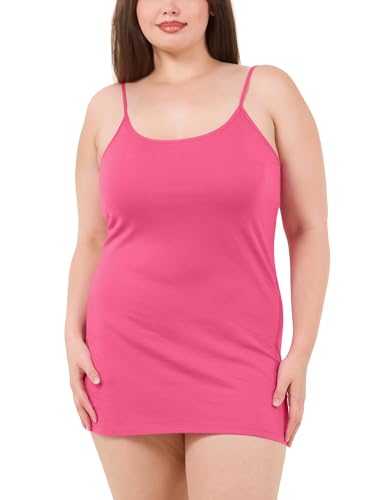 Image of Long Cotton Camisole Spaghetti Strap Tank Top for Women Basic Cami Tops Womens Undershirts Fuchsia 3X-Large