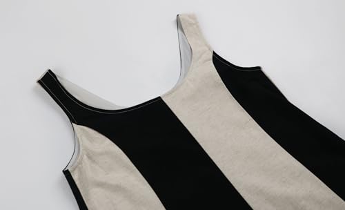 Image of CHARTOU Women Summer Sleeveless Linen Dress Contrast Color Maxi Long Beach Vacation Tank Dress