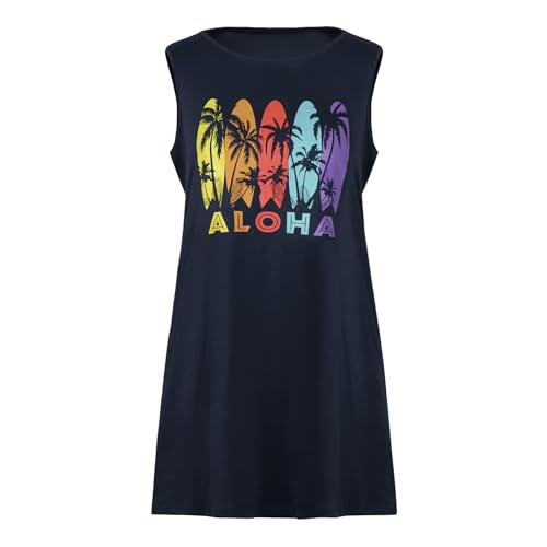 Image of MYHALF Summer Tank Dress for Women Sleeveless Beach Vacation Sundress Short Coconut Tree Sun Dress Casual Coverup